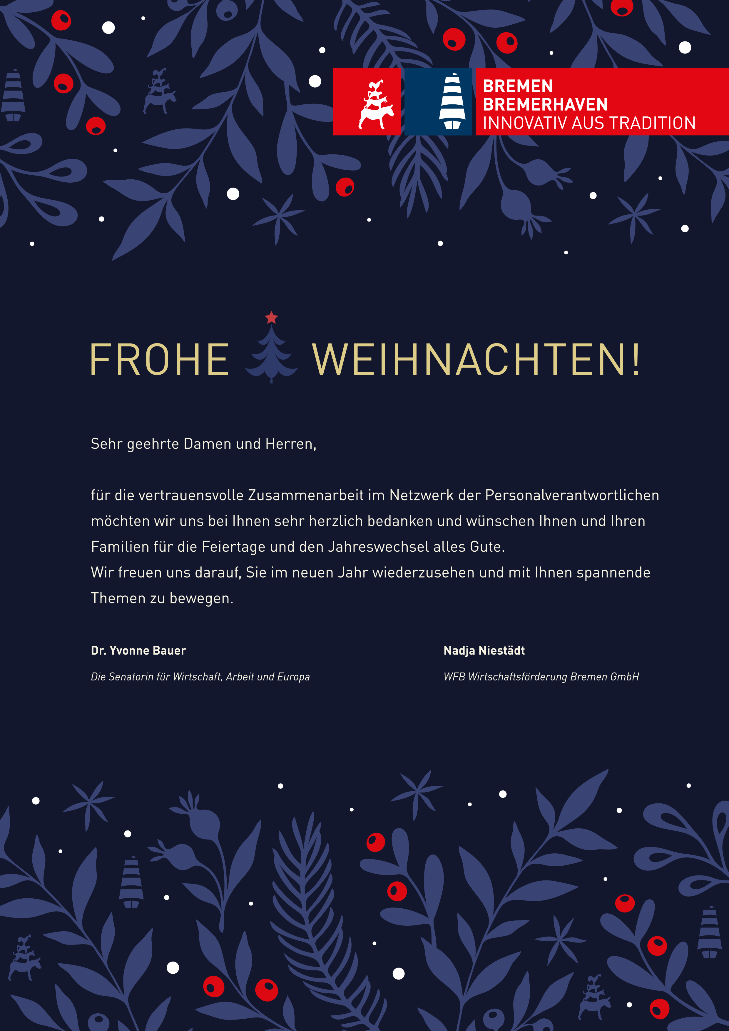 Ein Weihnachtsgruß des Ressorts für Wirtschaft, Arbeit und Europa und der Wirtschaftsförderung Bremen GmbH